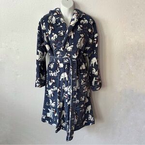 Vera Bradley Womens S/M Polar Bears Fleece Hooded Robe Pockets Midi Blue